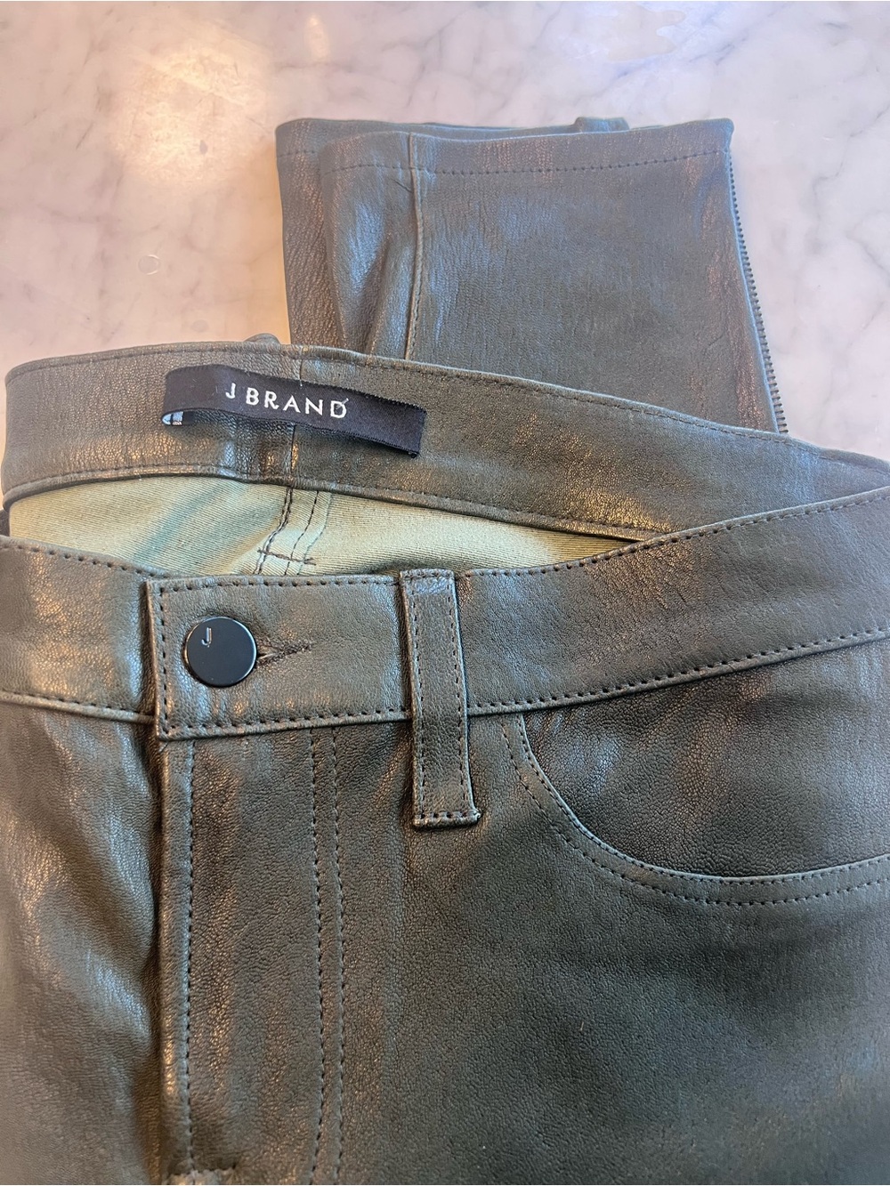 J Brand Dark Olive Green 100% Lambskin Leather Jeans size 28